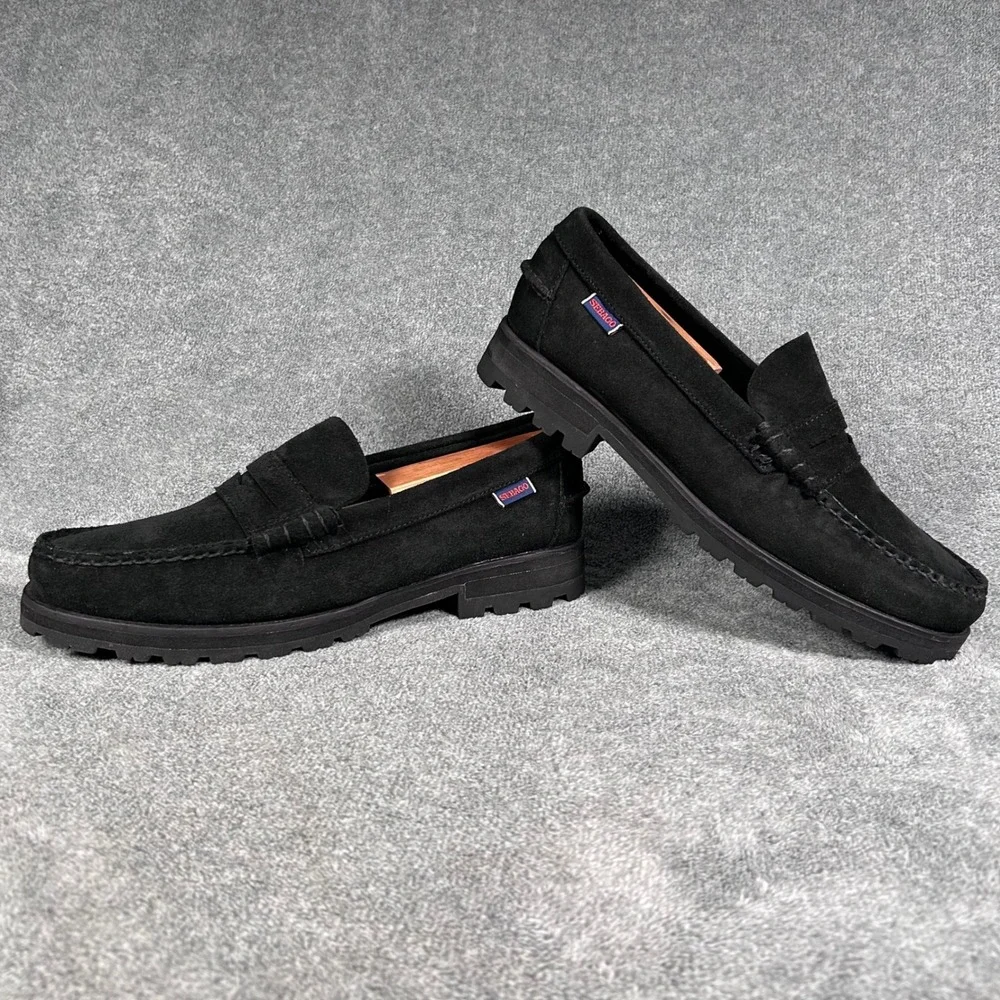 Sebago Penny Loafers Dan Lug Suede Black Chunky Lug Sole Mens 9M  B710050 - NEW